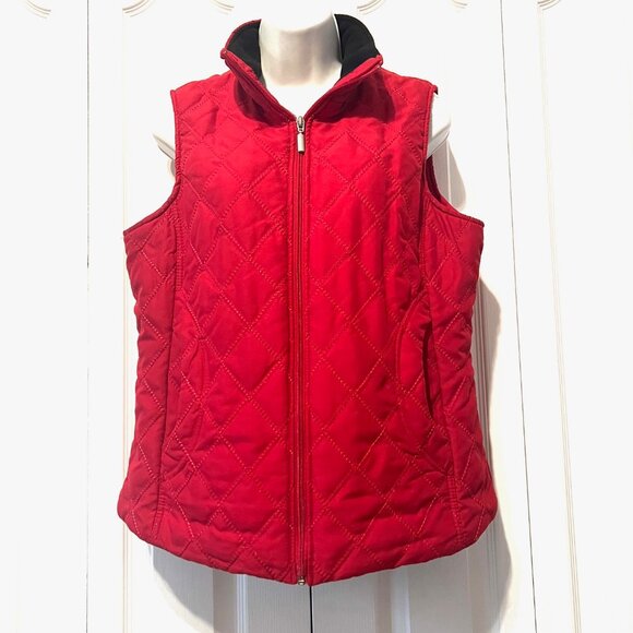 Jane Ashley-Women's Red/Black High Collar Quilted Vest-Medium--Zip Up Front-Pock - Picture 3 of 16